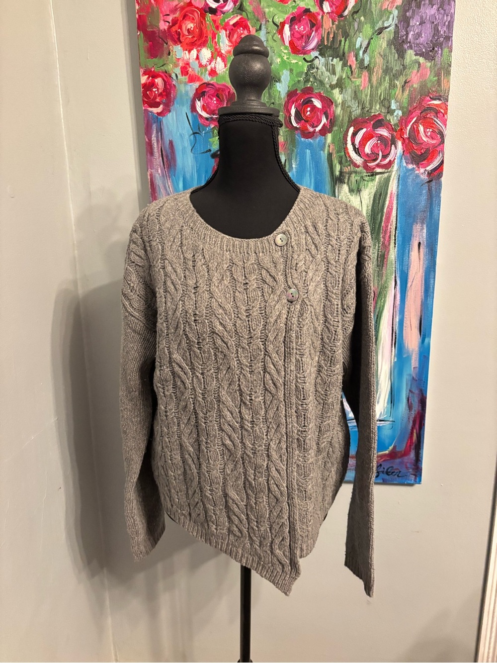 Sundance merino wool blend button cable knit sweater gray size S